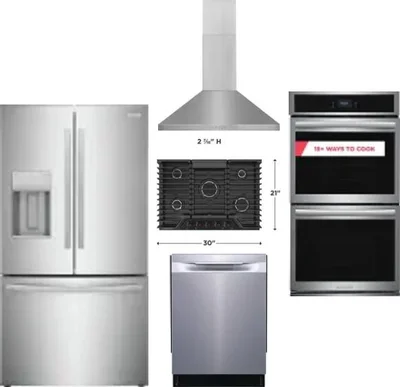 5 Piece Package Includes Refrigerator, Cooktop, Wall Oven, Hood And Dishwasher