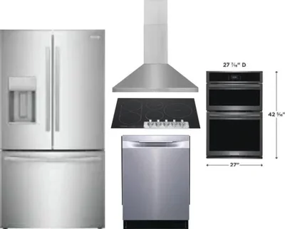 5 Piece Package Includes Refrigerator, Cooktop, Wall Oven, Hood And Dishwasher