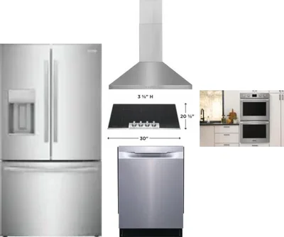5 Piece Package Includes Refrigerator, Cooktop, Wall Oven, Hood And Dishwasher