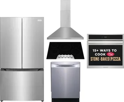 5 Piece Package Includes Refrigerator, Cooktop, Wall Oven, Hood And Dishwasher