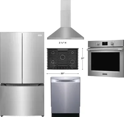 5 Piece Package Includes Refrigerator, Cooktop, Wall Oven, Hood And Dishwasher