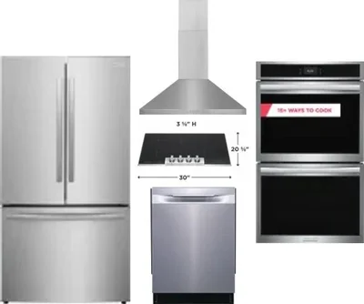5 Piece Package Includes Refrigerator, Cooktop, Wall Oven, Hood And Dishwasher
