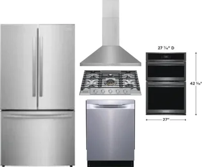 5 Piece Package Includes Refrigerator, Cooktop, Wall Oven, Hood And Dishwasher