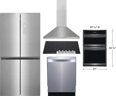 5 Piece Package Includes Refrigerator, Cooktop, Wall Oven, Hood And Dishwasher