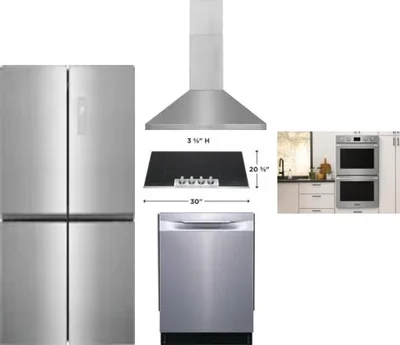 5 Piece Package Includes Refrigerator, Cooktop, Wall Oven, Hood And Dishwasher