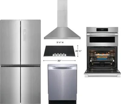 5 Piece Package Includes Refrigerator, Cooktop, Wall Oven, Hood And Dishwasher