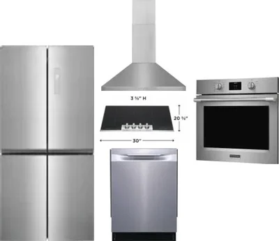 5 Piece Package Includes Refrigerator, Cooktop, Wall Oven, Hood And Dishwasher