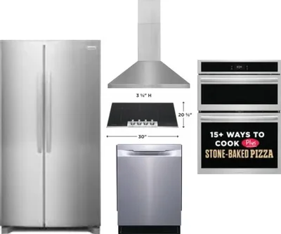 5 Piece Package Includes Refrigerator, Cooktop, Wall Oven, Hood And Dishwasher