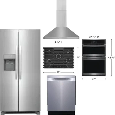 5 Piece Package Includes Refrigerator, Cooktop, Wall Oven, Hood And Dishwasher
