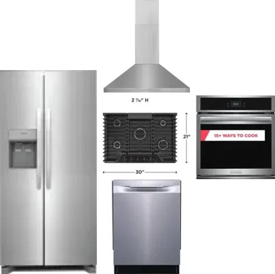 5 Piece Package Includes Refrigerator, Cooktop, Wall Oven, Hood And Dishwasher