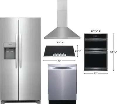 5 Piece Package Includes Refrigerator, Cooktop, Wall Oven, Hood And Dishwasher