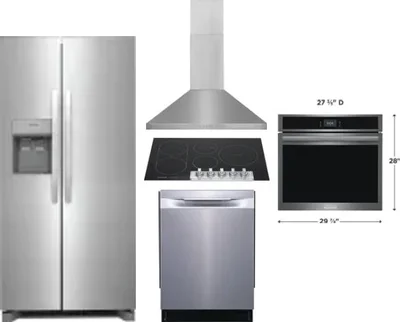 5 Piece Package Includes Refrigerator, Cooktop, Wall Oven, Hood And Dishwasher