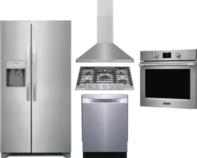 5 Piece Package Includes Refrigerator, Cooktop, Wall Oven, Hood And Dishwasher