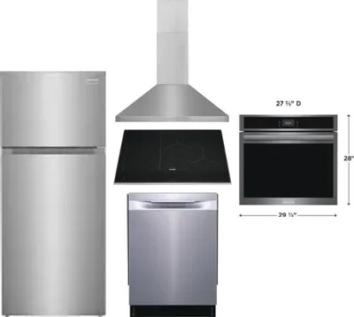 5 Piece Package Includes Refrigerator, Cooktop, Wall Oven, Hood And Dishwasher