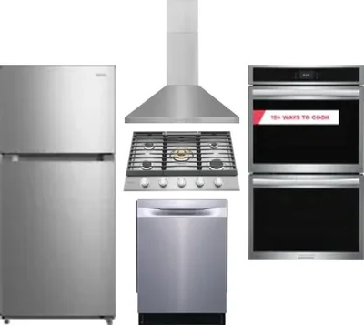 5 Piece Package Includes Refrigerator, Cooktop, Wall Oven, Hood And Dishwasher