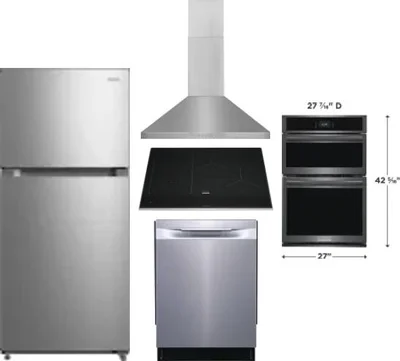 5 Piece Package Includes Refrigerator, Cooktop, Wall Oven, Hood And Dishwasher