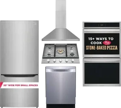 5 Piece Package Includes Refrigerator, Cooktop, Wall Oven, Hood And Dishwasher