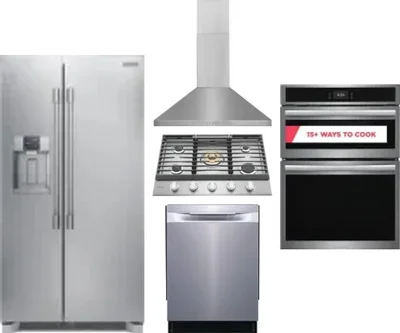 5 Piece Package Includes Refrigerator, Cooktop, Wall Oven, Hood And Dishwasher