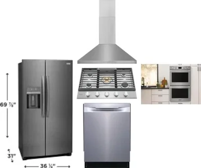 5 Piece Package Includes Refrigerator, Cooktop, Wall Oven, Hood And Dishwasher