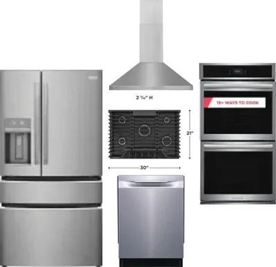 5 Piece Package Includes Refrigerator, Cooktop, Wall Oven, Hood And Dishwasher