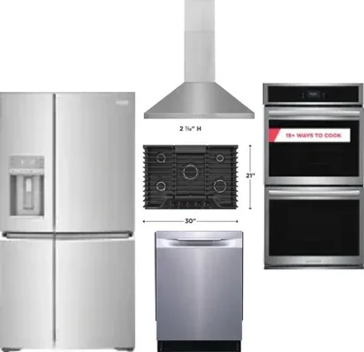 5 Piece Package Includes Refrigerator, Cooktop, Wall Oven, Hood And Dishwasher
