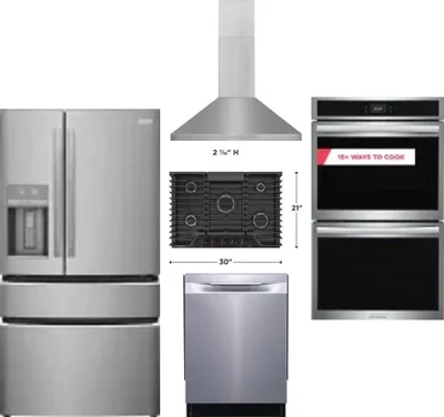 5 Piece Package Includes Refrigerator, Cooktop, Wall Oven, Hood And Dishwasher