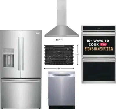 5 Piece Package Includes Refrigerator, Cooktop, Wall Oven, Hood And Dishwasher