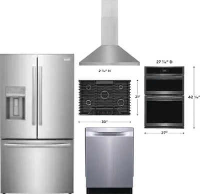 5 Piece Package Includes Refrigerator, Cooktop, Wall Oven, Hood And Dishwasher