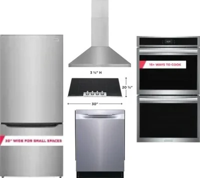 5 Piece Package Includes Refrigerator, Cooktop, Wall Oven, Hood And Dishwasher
