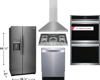 5 Piece Package Includes Refrigerator, Cooktop, Wall Oven, Hood And Dishwasher