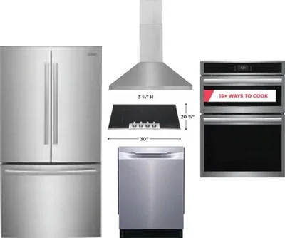 5 Piece Package Includes Refrigerator, Cooktop, Wall Oven, Hood And Dishwasher