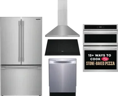 5 Piece Package Includes Refrigerator, Cooktop, Wall Oven, Hood And Dishwasher