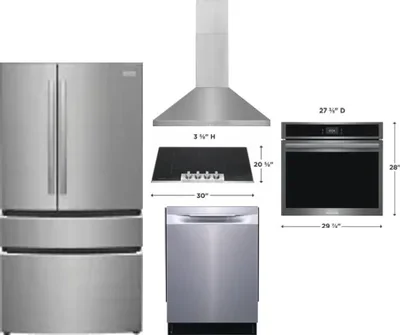 5 Piece Package Includes Refrigerator, Cooktop, Wall Oven, Hood And Dishwasher