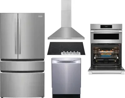 5 Piece Package Includes Refrigerator, Cooktop, Wall Oven, Hood And Dishwasher
