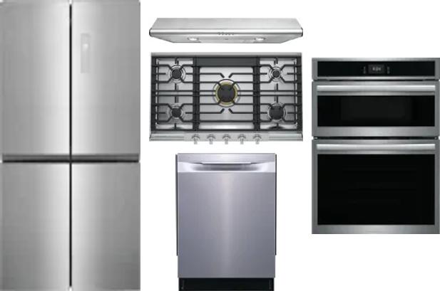 5 Piece Package Includes Refrigerator, Cooktop, Wall Oven, Hood And Dishwasher