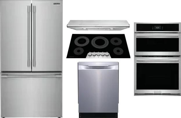 5 Piece Package Includes Refrigerator, Cooktop, Wall Oven, Hood And Dishwasher
