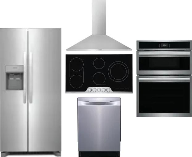 5 Piece Package Includes Refrigerator, Cooktop, Wall Oven, Hood And Dishwasher