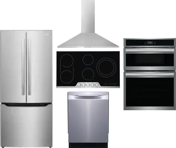 5 Piece Package Includes Refrigerator, Cooktop, Wall Oven, Hood And Dishwasher
