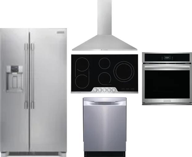 5 Piece Package Includes Refrigerator, Cooktop, Wall Oven, Hood And Dishwasher