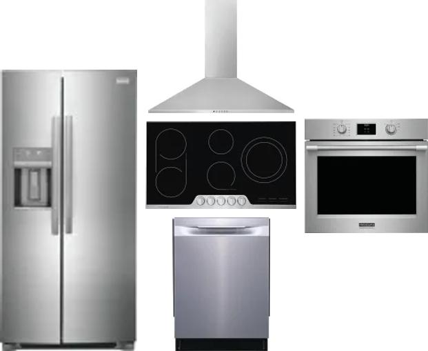 5 Piece Package Includes Refrigerator, Cooktop, Wall Oven, Hood And Dishwasher