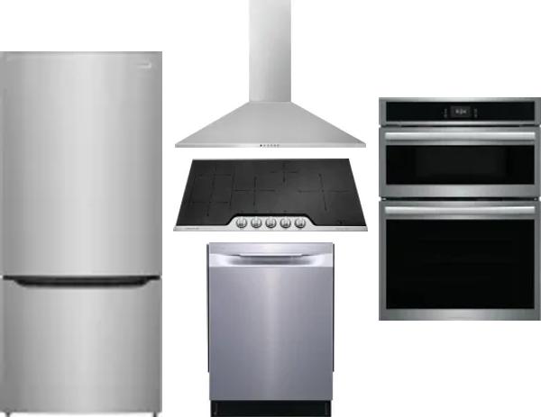 5 Piece Package Includes Refrigerator, Cooktop, Wall Oven, Hood And Dishwasher