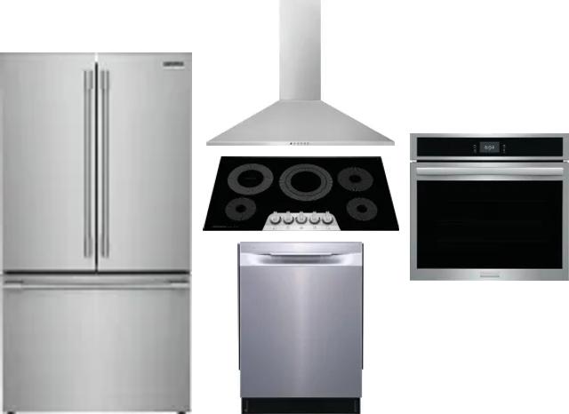 5 Piece Package Includes Refrigerator, Cooktop, Wall Oven, Hood And Dishwasher