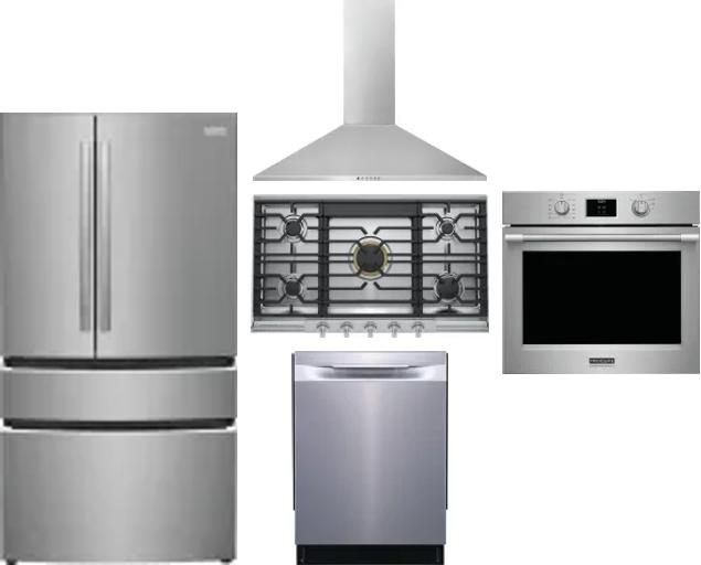 5 Piece Package Includes Refrigerator, Cooktop, Wall Oven, Hood And Dishwasher
