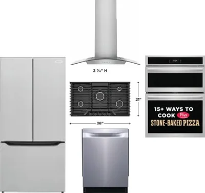 5 Piece Package Includes Refrigerator, Cooktop, Wall Oven, Hood And Dishwasher