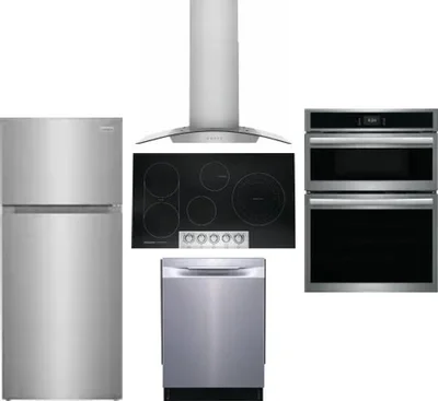 5 Piece Package Includes Refrigerator, Cooktop, Wall Oven, Hood And Dishwasher
