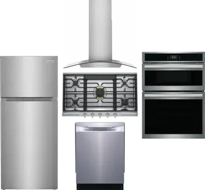 5 Piece Package Includes Refrigerator, Cooktop, Wall Oven, Hood And Dishwasher