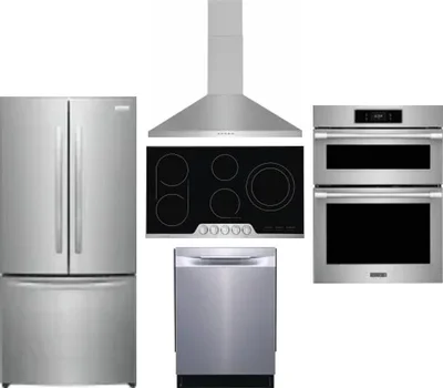 5 Piece Package Includes Refrigerator, Cooktop, Wall Oven, Hood And Dishwasher