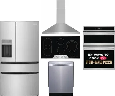 5 Piece Package Includes Refrigerator, Cooktop, Wall Oven, Hood And Dishwasher