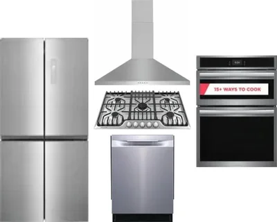 5 Piece Package Includes Refrigerator, Cooktop, Wall Oven, Hood And Dishwasher