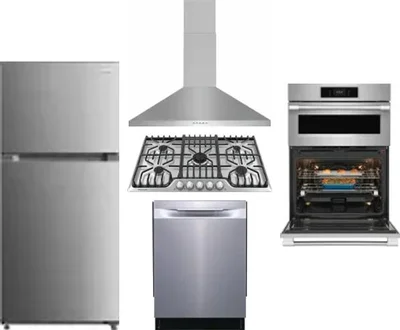 5 Piece Package Includes Refrigerator, Cooktop, Wall Oven, Hood And Dishwasher